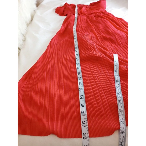 NWT Express Off The Shoulder Ruffle Dress Midi Micro Pleat Chiffon Coral Size XS - Picture 5 of 9